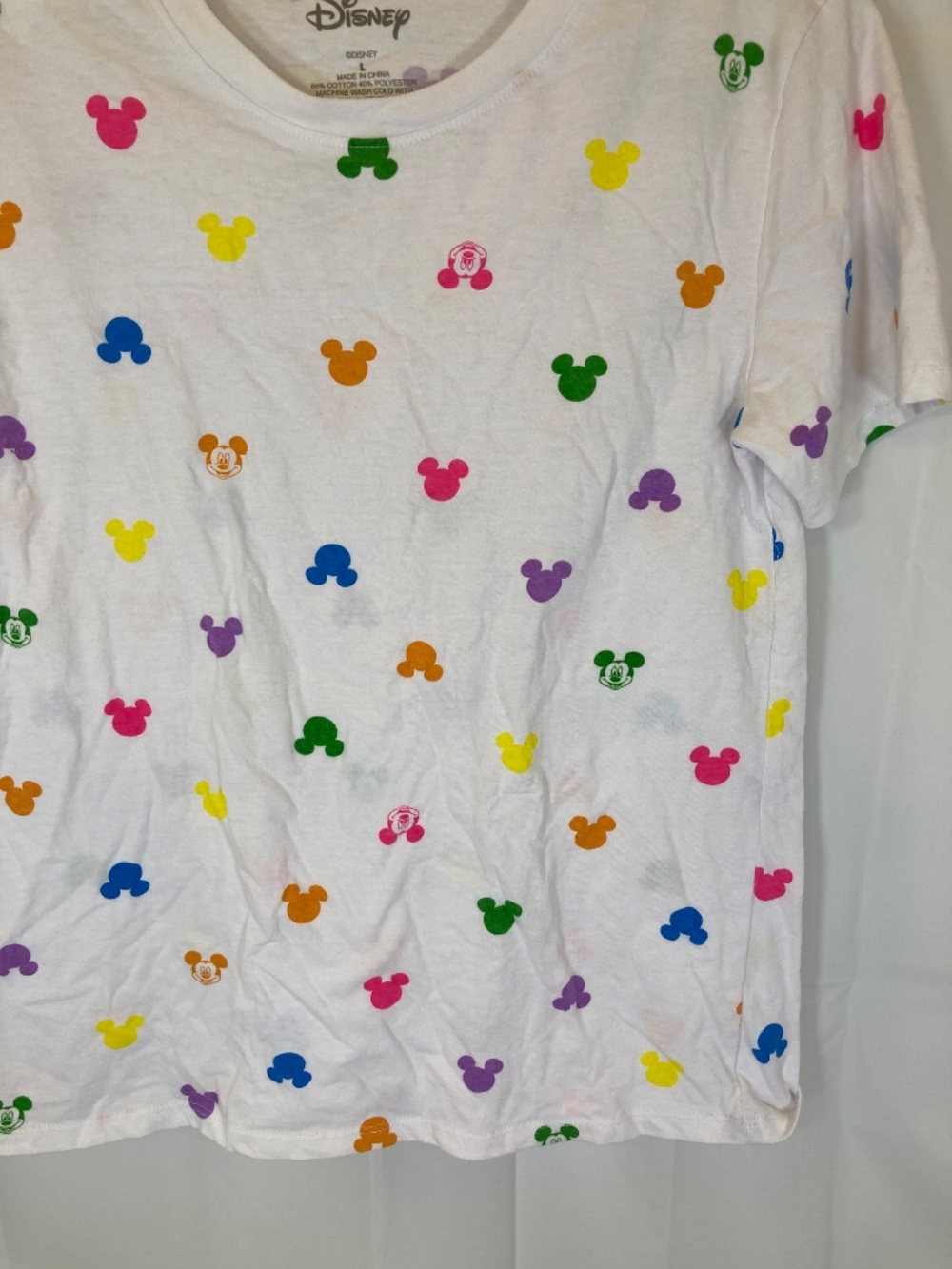 Disney Mickey Mouse Icon Multicolor AOP White Short Sleeve Shirt Sz L Juniors - Picture 6 of 11